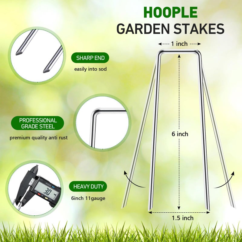 HOOPLE 200Pack 6 Inch 11 Gauge Galvanized Landscape Staples,Stakes for Outdoor Decorations, Anti-Rust Staples for Weed Barrier Fabric, U-Shaped Tent Stakes (200) - Image 2